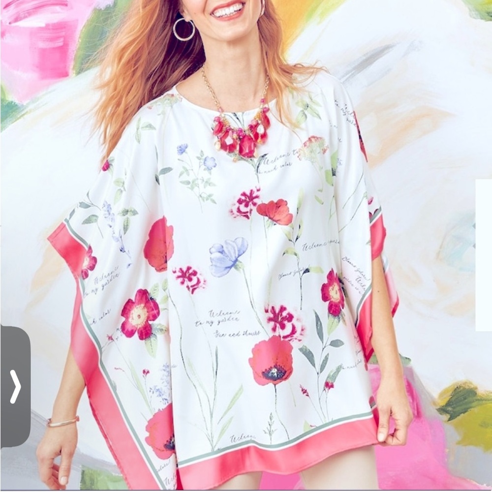 Chico’s Floral Print Silky Satin Shawl Coverup Size L XL
